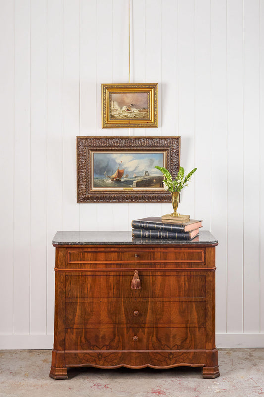19th Century Louis Philippe Black Marble Top Commode