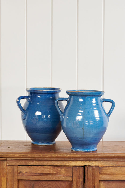 Large Vintage Rich Blue Glazed Confit Jar