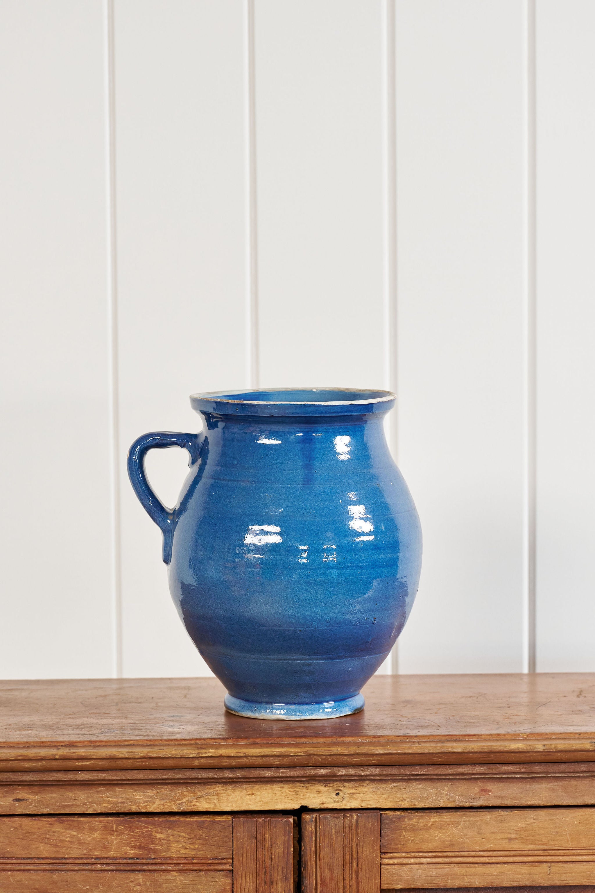 Large Vintage Rich Blue Glazed Confit Jar