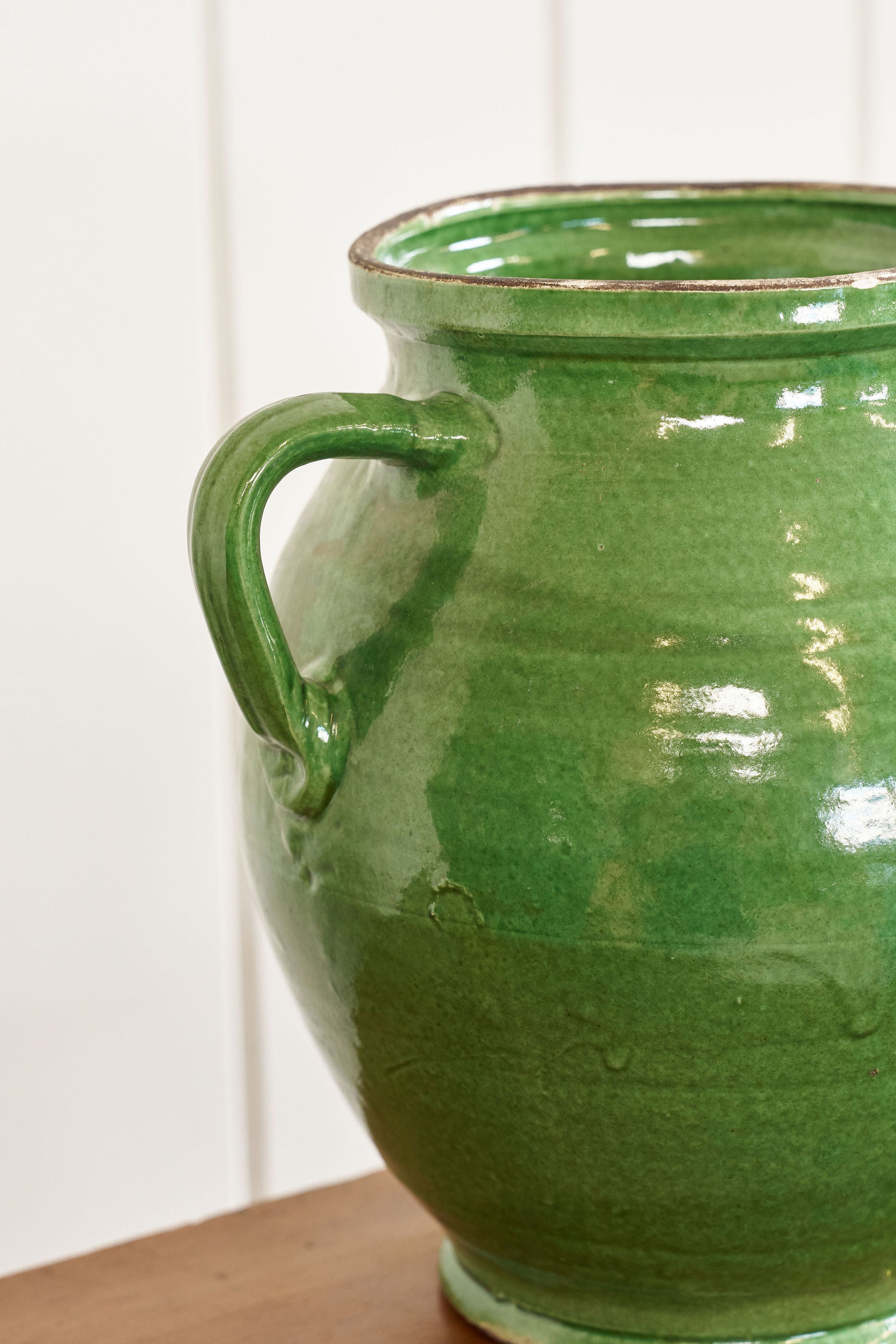 Large Vintage Rich Green Glazed Confit Jar