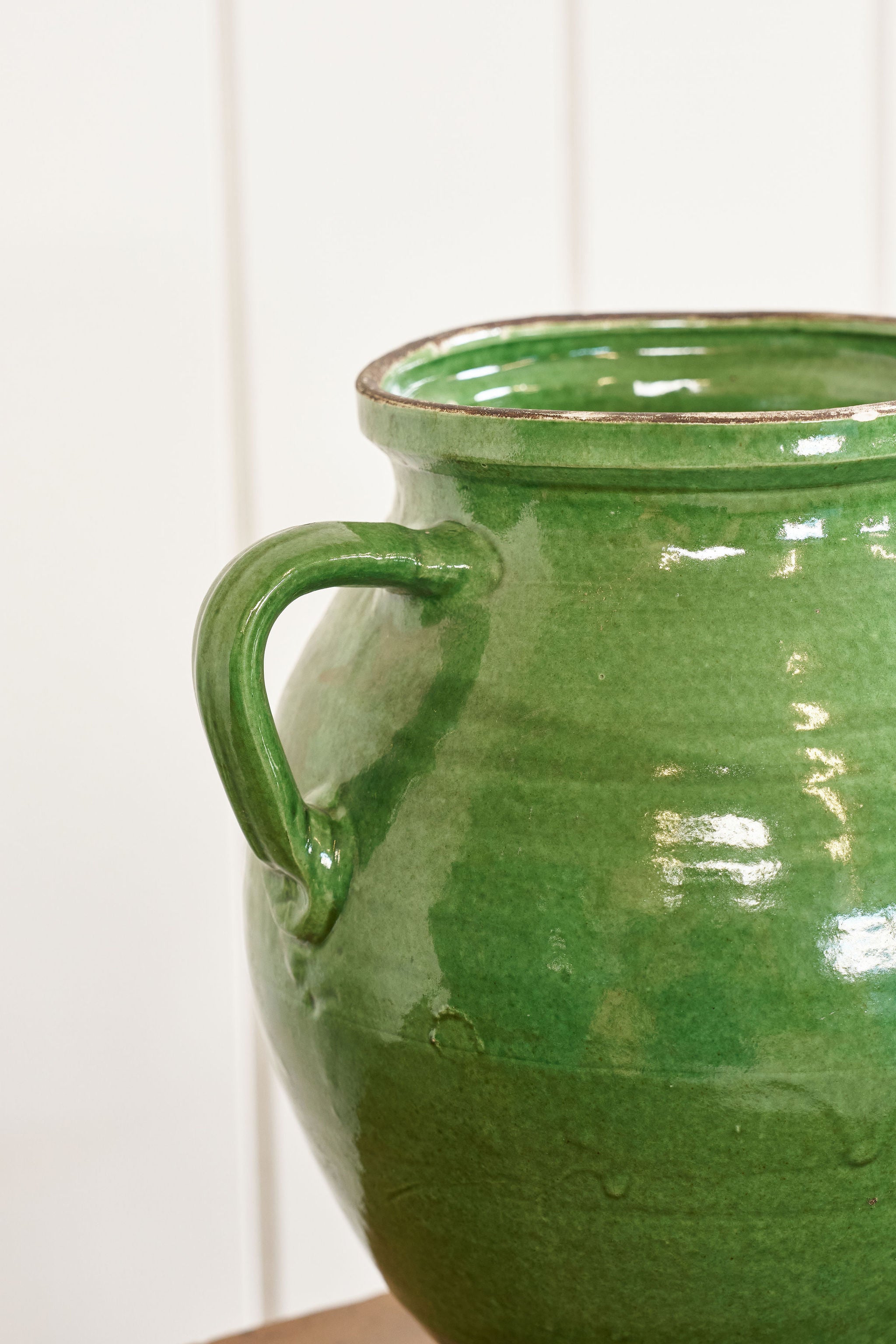 Large Vintage Rich Green Glazed Confit Jar