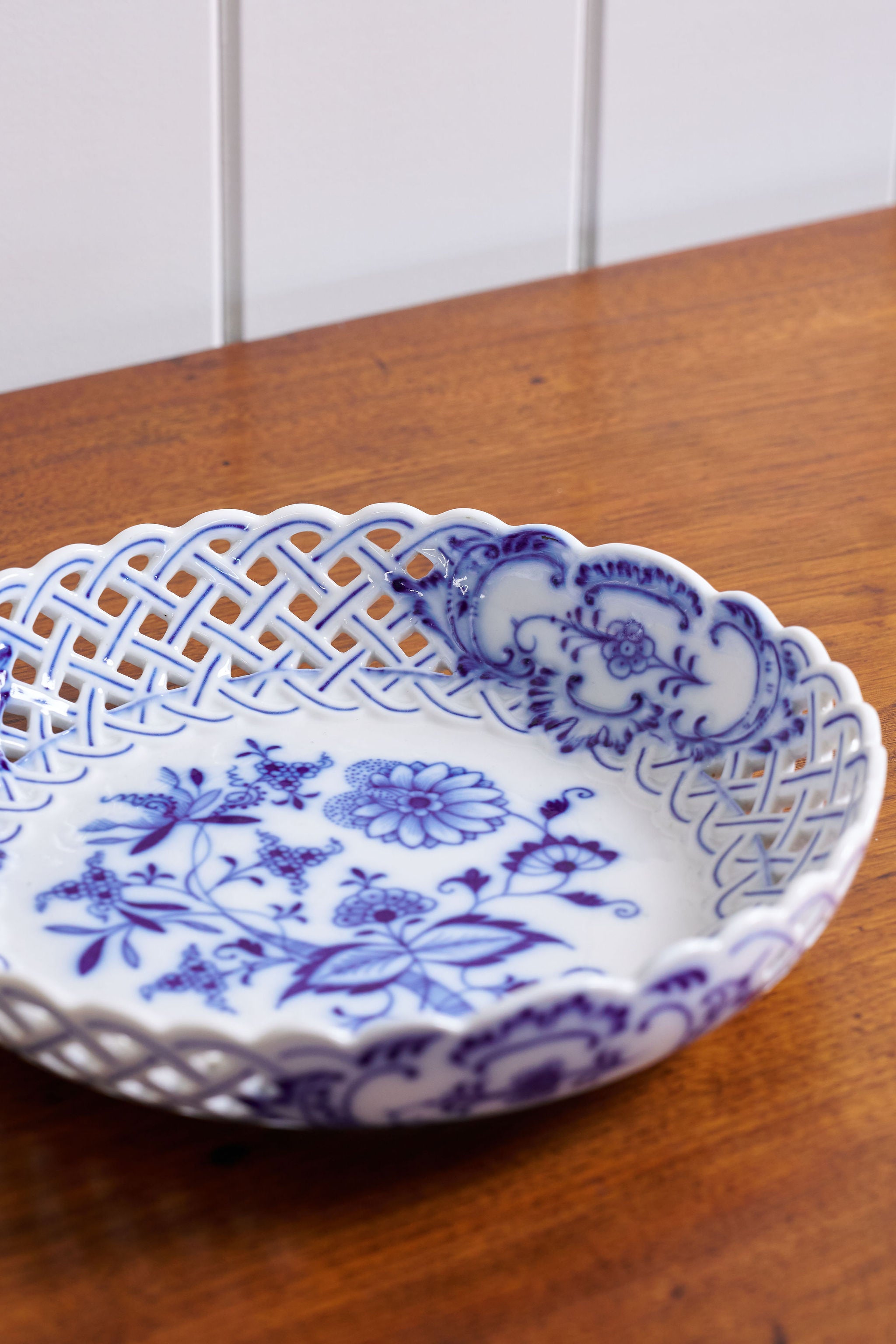 Carl Teichert Meissen Blue Onion Reticulated Shallow Bowl (c. 1875)