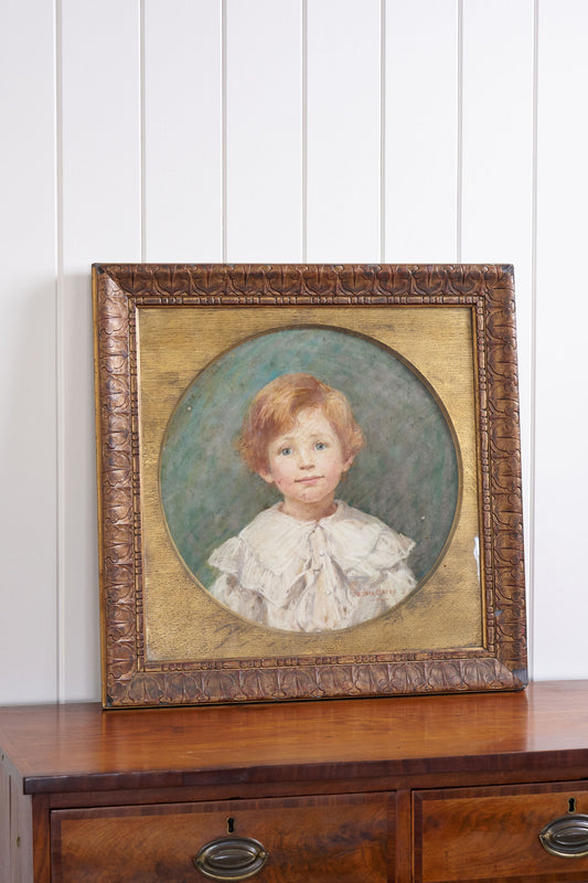 English Pastel on Paper ‘Portrait of a Young Boy’ | Signed by Bethia Mary Clarke 1904 on
