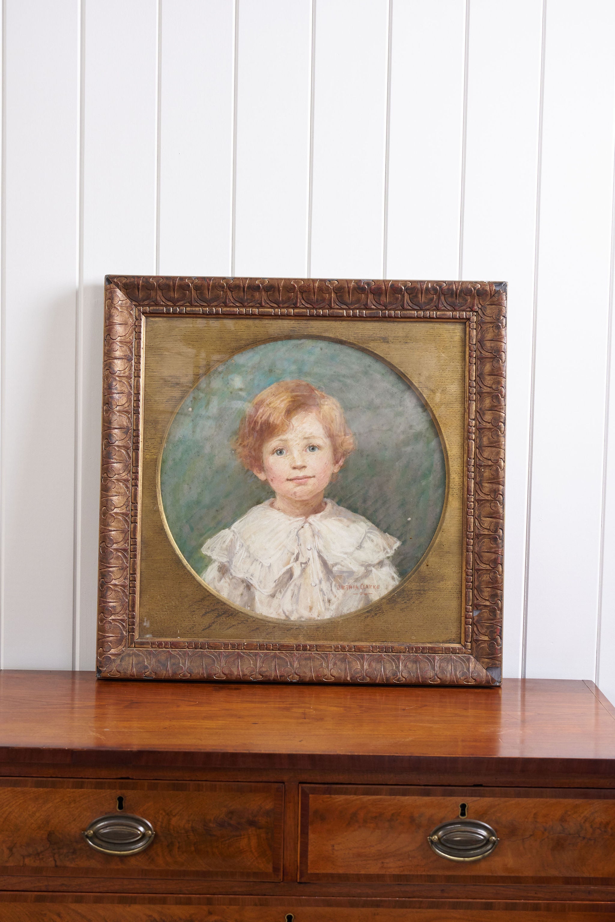 English Pastel on Paper ‘Portrait of a Young Boy’ | Signed by Bethia Mary Clarke 1904 on