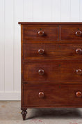 Load image into Gallery viewer, Thin English Mahogany Chest with Original Wooden Knobs + Feet (c. 1825)