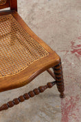 Load image into Gallery viewer, Antique Petite Walnut Accent Chair with Hand-tied Cane Seat + Back with Bobbin Legs