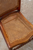 Load image into Gallery viewer, Antique Petite Walnut Accent Chair with Hand-tied Cane Seat + Back with Bobbin Legs