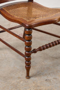Load image into Gallery viewer, Antique Petite Walnut Accent Chair with Hand-tied Cane Seat + Back with Bobbin Legs