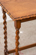 Load image into Gallery viewer, Antique English Rectangle Honey Oak Scalloped Edge Barley Twist Table