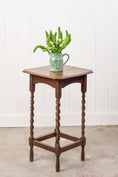 Load image into Gallery viewer, Antique English Oak Barley Twist Side Table with Straight Beveled Edge