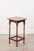 Load image into Gallery viewer, Antique English Oak Barley Twist Side Table with Straight Beveled Edge