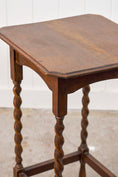 Load image into Gallery viewer, Antique English Oak Barley Twist Side Table with Straight Beveled Edge