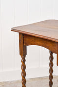 Load image into Gallery viewer, Antique English Oak Barley Twist Side Table with Straight Beveled Edge
