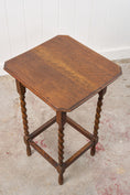 Load image into Gallery viewer, Antique English Oak Barley Twist Side Table with Straight Beveled Edge