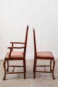 Load image into Gallery viewer, SET of 8 | Walnut Queen Anne Style Dining Chairs with Red/Pink Floral Upholstered Seats