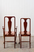 Load image into Gallery viewer, SET of 8 | Walnut Queen Anne Style Dining Chairs with Red/Pink Floral Upholstered Seats
