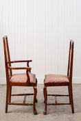 Load image into Gallery viewer, SET of 8 | Walnut Queen Anne Style Dining Chairs with Red/Pink Floral Upholstered Seats