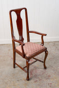 Load image into Gallery viewer, SET of 8 | Walnut Queen Anne Style Dining Chairs with Red/Pink Floral Upholstered Seats