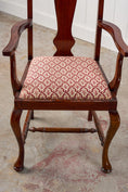 Load image into Gallery viewer, SET of 8 | Walnut Queen Anne Style Dining Chairs with Red/Pink Floral Upholstered Seats