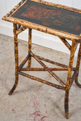 Load image into Gallery viewer, 19th Century Rectangular Bamboo Side Table with Lacquered Top and Stretcher Base