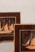 Load image into Gallery viewer, PAIR of Petite Sailboat Dioramas in Brown Frames