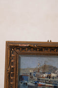 Load image into Gallery viewer, Antique French Oil on Board of Boats in Harbor