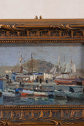 Load image into Gallery viewer, Antique French Oil on Board of Boats in Harbor