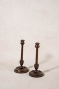 Load image into Gallery viewer, PAIR of 19th Century Turned Wood 10"H Candlesticks (c. 1880)