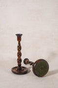 Load image into Gallery viewer, PAIR of Antique English Oak Barley Twist 12"H Candlesticks (c. 1900)
