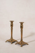 Load image into Gallery viewer, PAIR of Antique English 9"H Brass Candlesticks on Raised Square Base