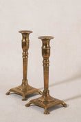 Load image into Gallery viewer, PAIR of Antique English 9"H Brass Candlesticks on Raised Square Base