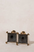 Load image into Gallery viewer, PAIR of Antique English 9"H Brass Candlesticks on Raised Square Base