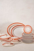 Load image into Gallery viewer, RARE | 44 Piece SET of Spode ‘Old Crow’ Orange/Coral Dishes (c. 1890)