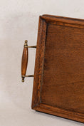 Load image into Gallery viewer, Vintage English Oak Handled Tray with Brass Details