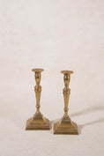 Load image into Gallery viewer, PAIR Antique English Brass Candlesticks 8"H