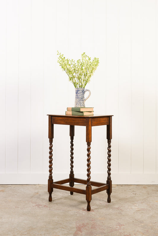 Antique Oak Barley Twist Side Table