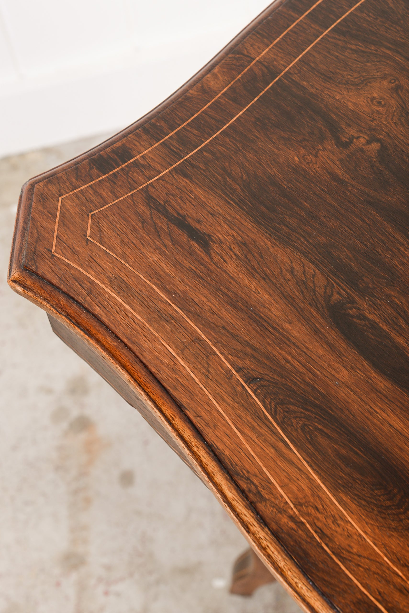 Square Rosewood Inlay Side Table with Soft Scalloped Edge
