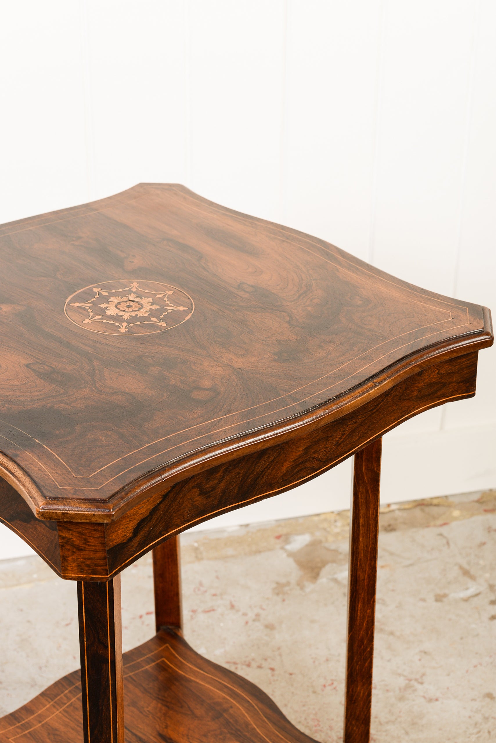 Square Rosewood Inlay Side Table with Soft Scalloped Edge