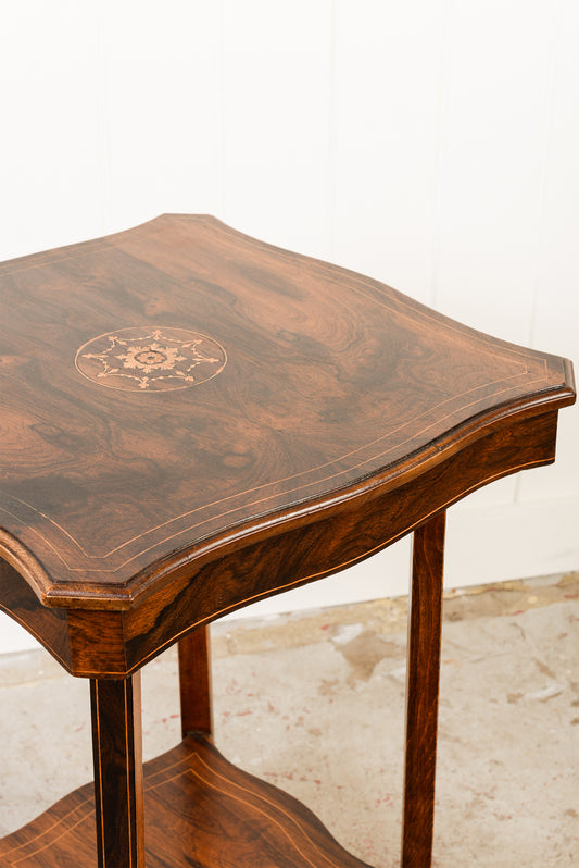 Square Rosewood Inlay Side Table with Soft Scalloped Edge