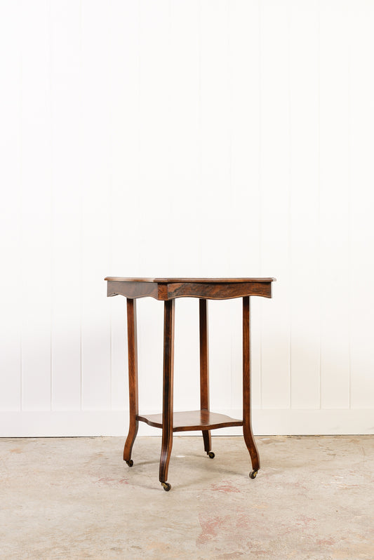 Square Rosewood Inlay Side Table with Soft Scalloped Edge