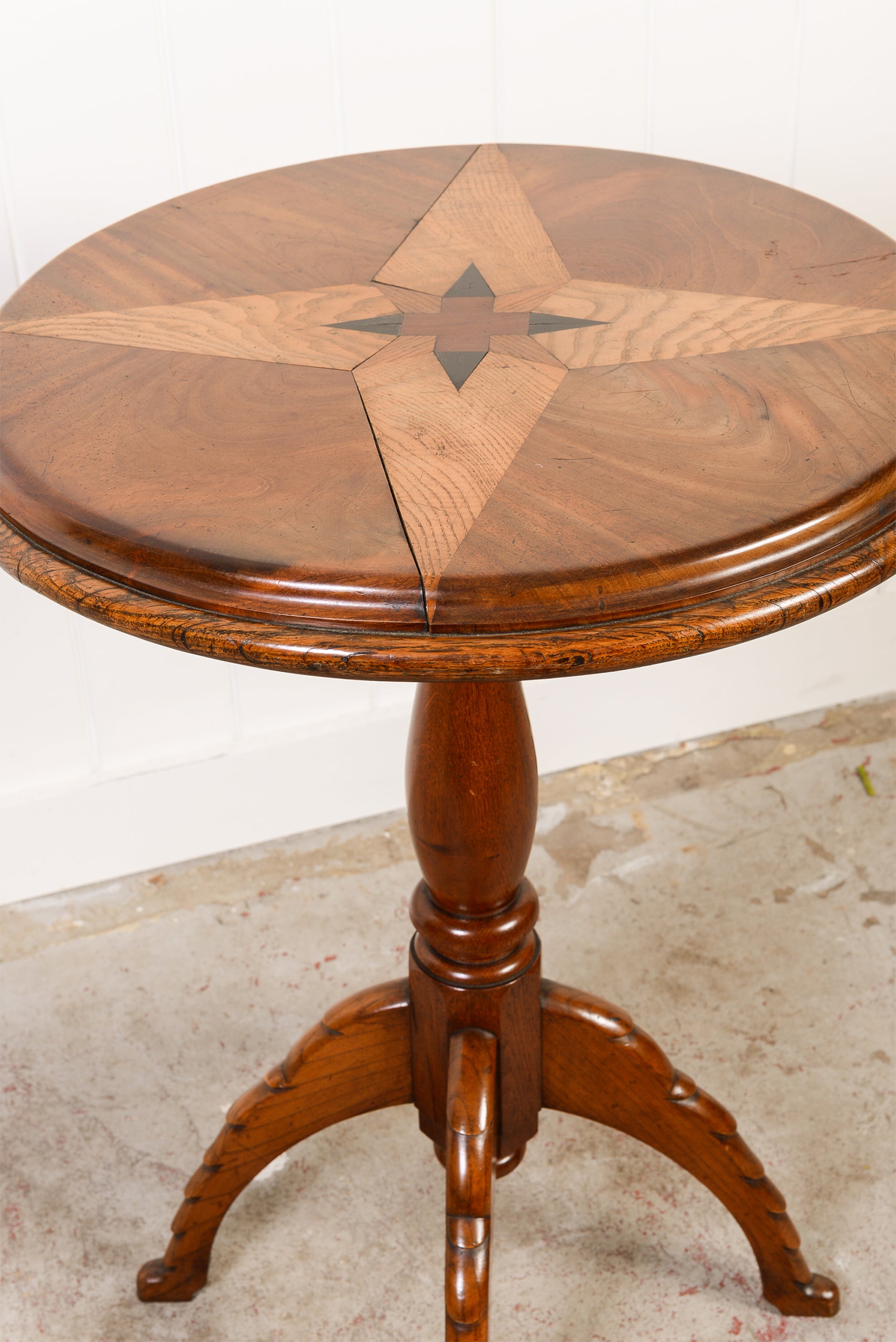 Round Mahogany Table with Star Inlay