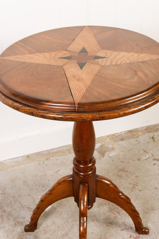 Round Mahogany Table with Star Inlay