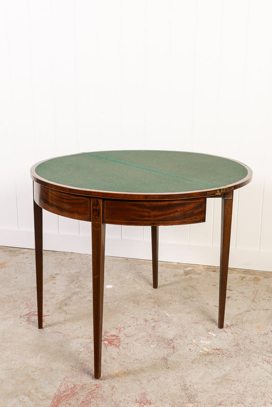 Georgian Mahogany Inlay Demilune Card Table