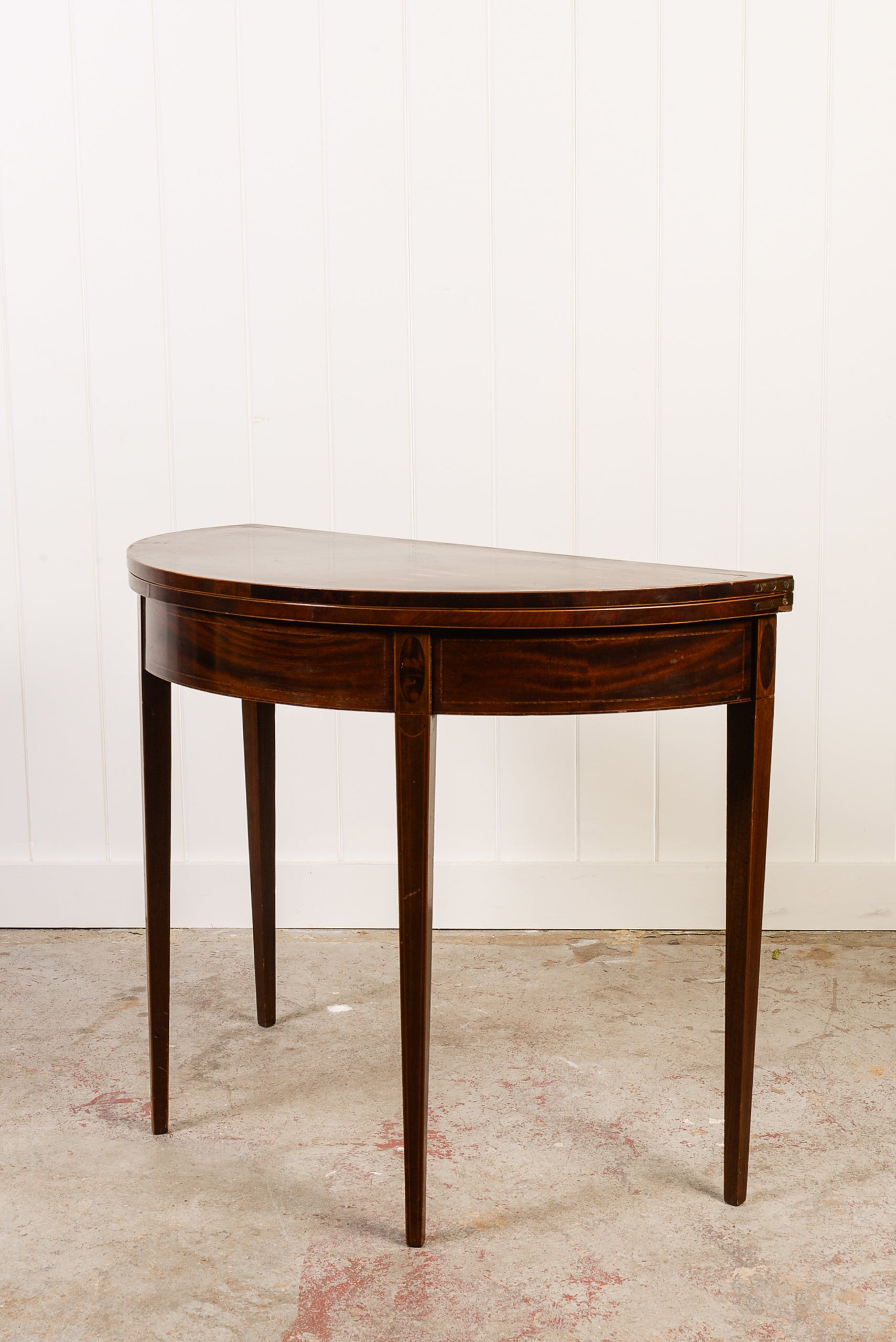 Georgian Mahogany Inlay Demilune Card Table