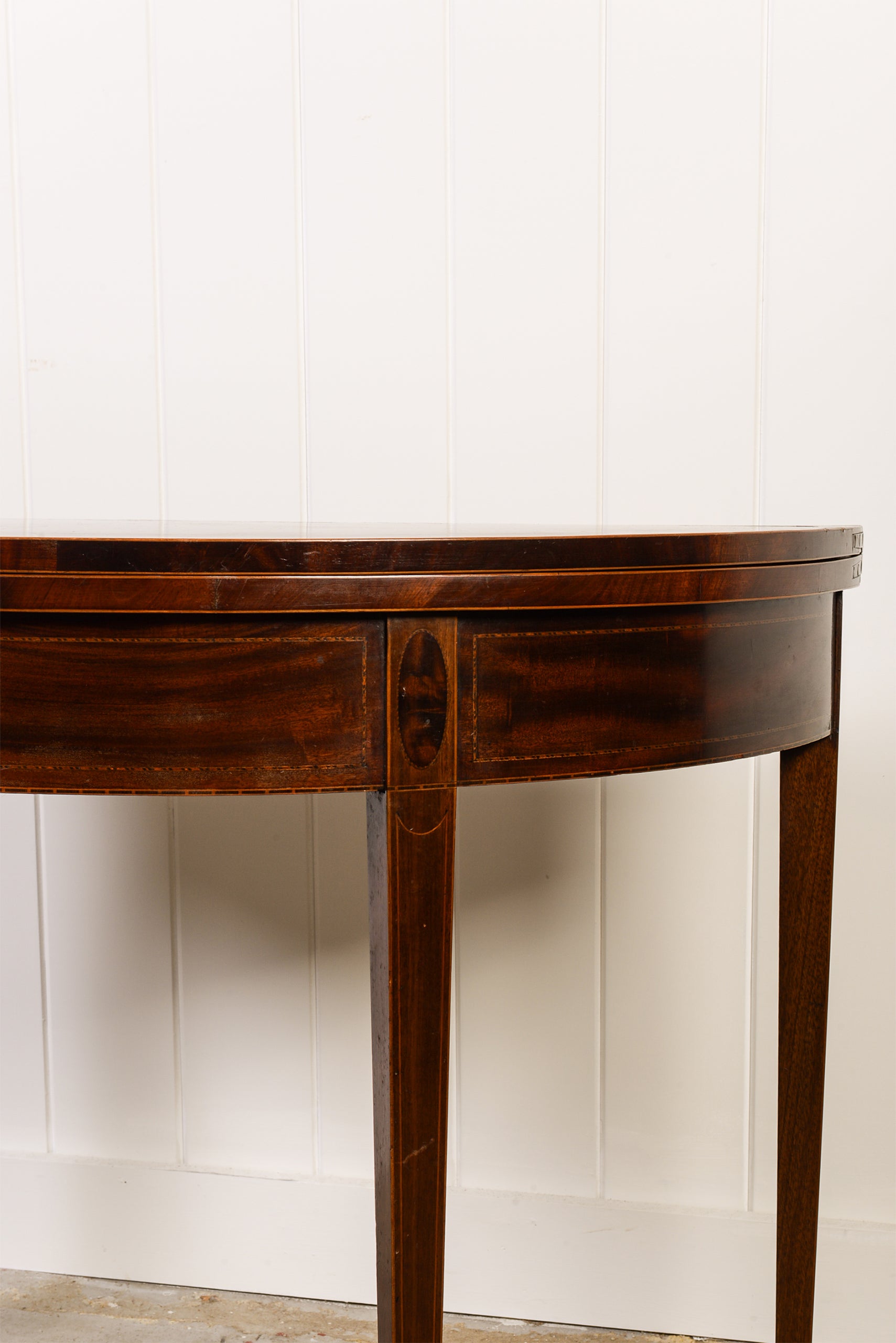 Georgian Mahogany Inlay Demilune Card Table