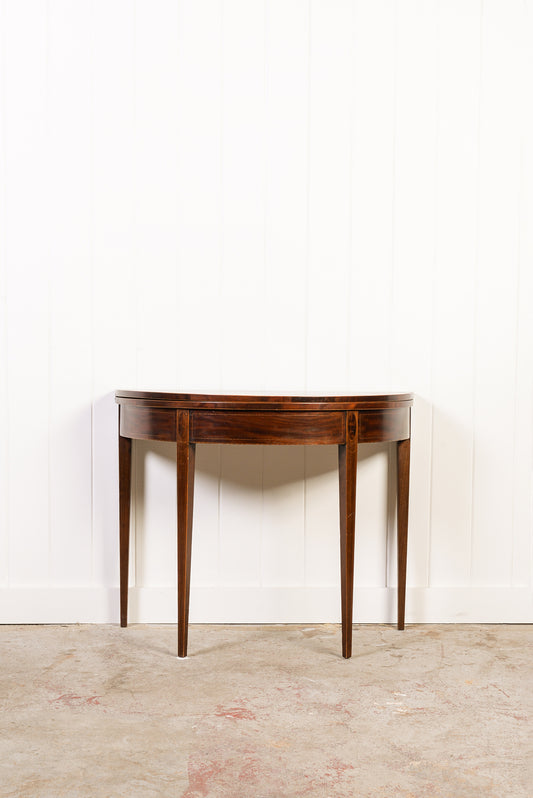 Georgian Mahogany Inlay Demilune Card Table