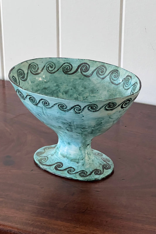 19th Century Handmade Compote in Stunning Aqua Blue with Wave Motif