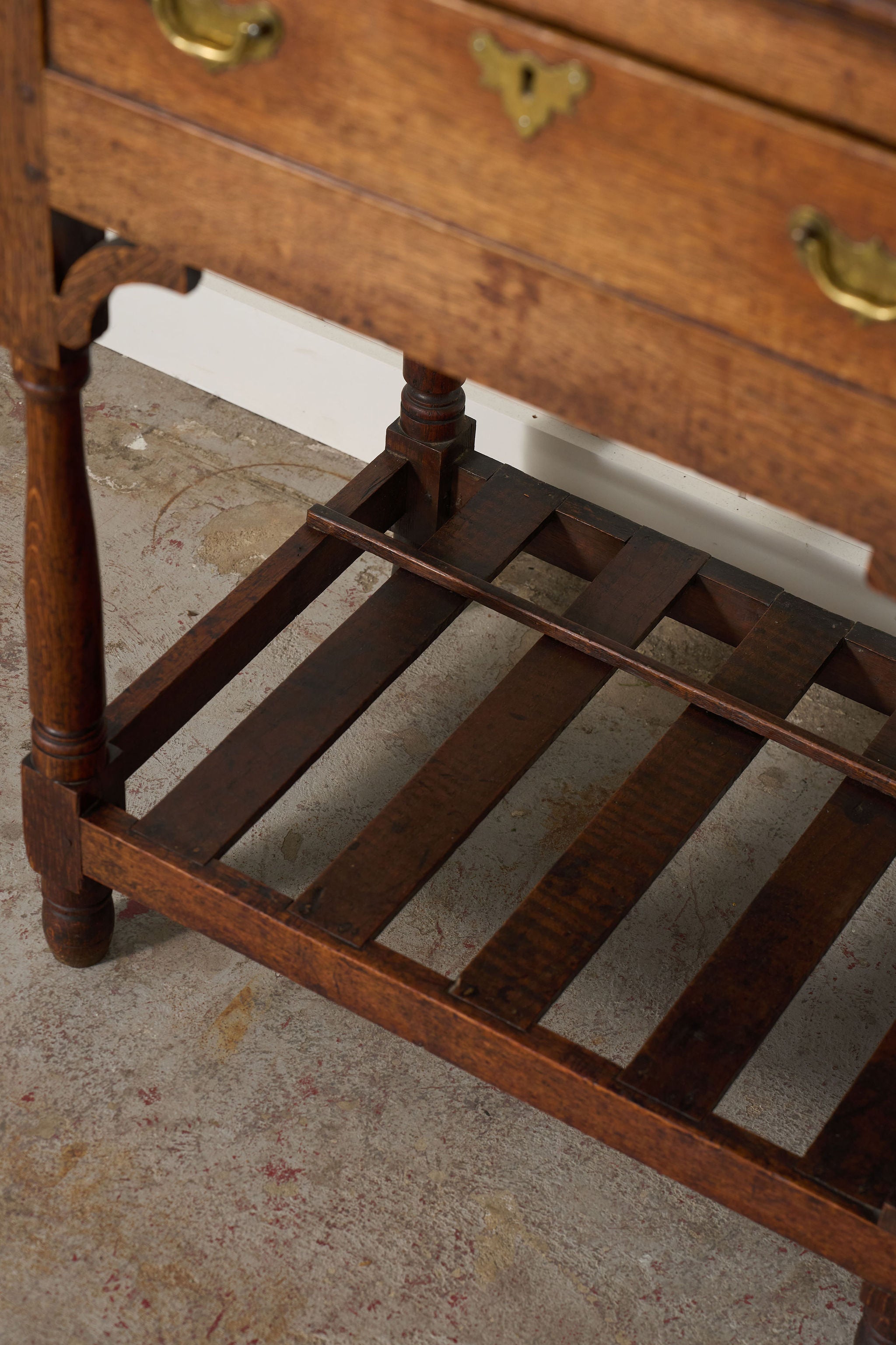 19th Century English Oak Dresser Base / Server with Bottom Slats + 3-Drawers