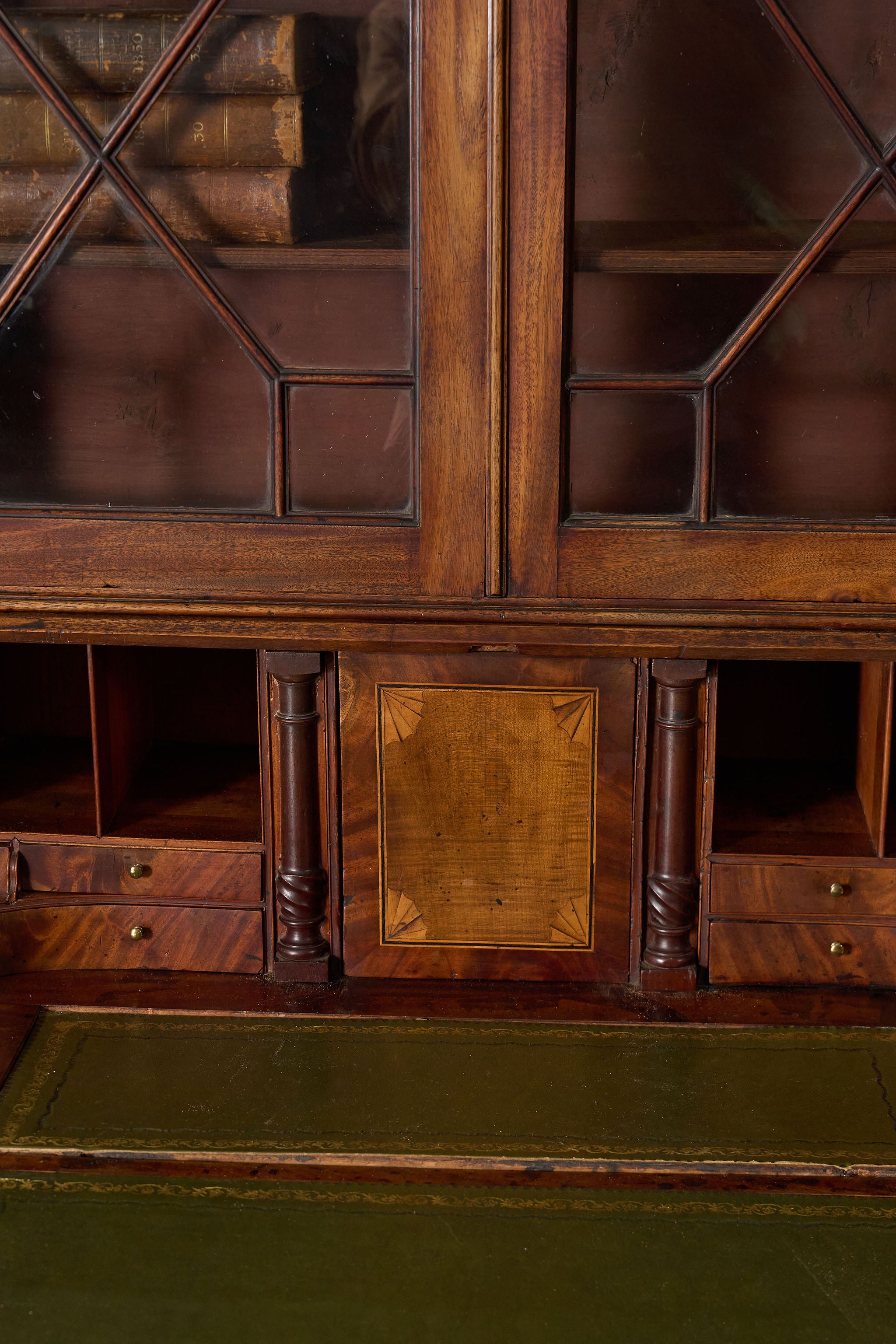 Early 19th Century Astral Glazed Burl Mahogany Bureau Bookcase