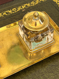 Load image into Gallery viewer, Antique English Brass Desk Set with Crystal Inkwells
